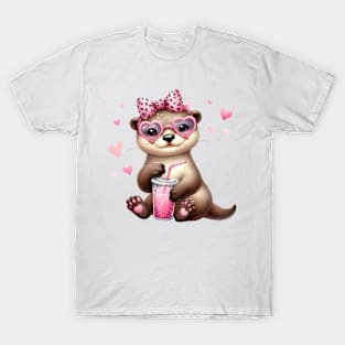 Valentine Otter Drinking Ice Cream T-Shirt